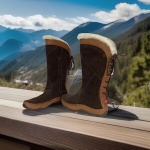 North Face Moccasin Janey-Women 7-Brown Suede Faux Fur-Primaloft 200 Gram 620179